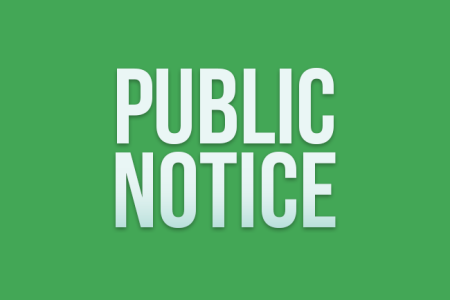 White text reading "Public Notice" on a kelly green background